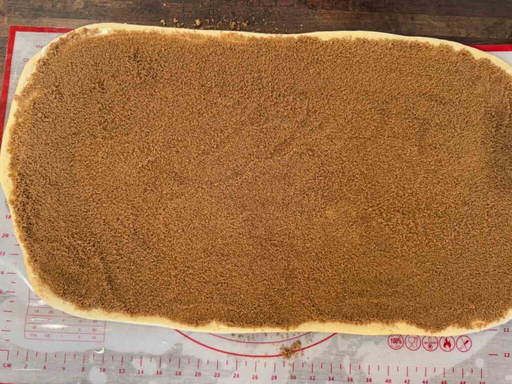 homemade cinnamon roll dough with brown sugar and cinnamon